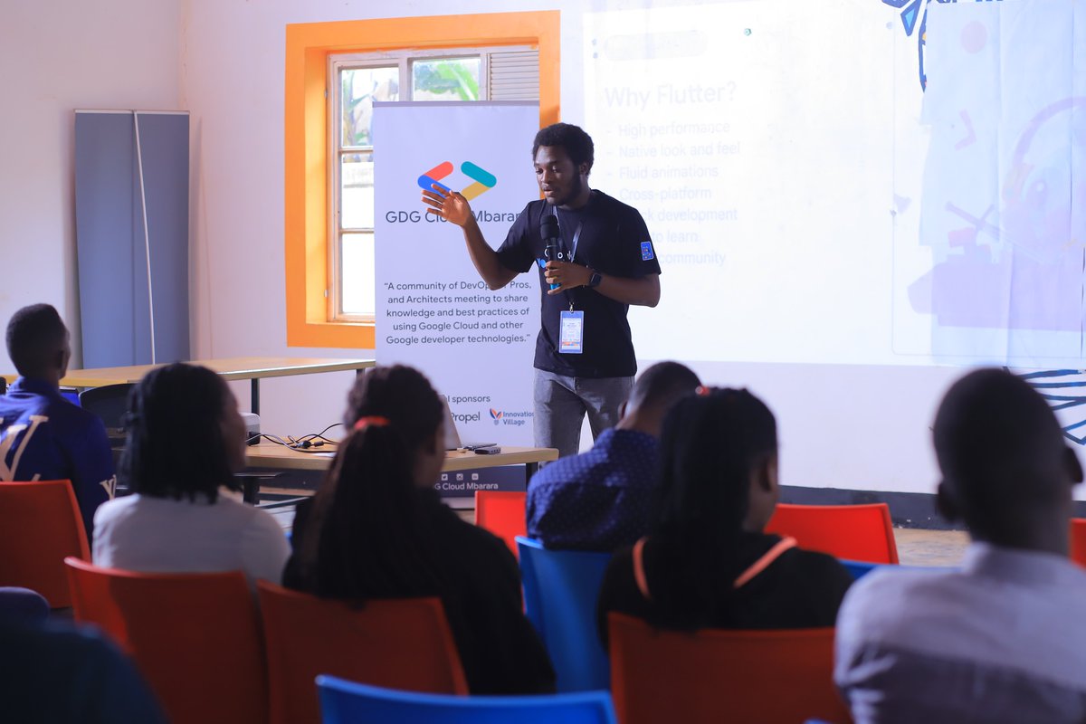 GDGCloudMbarara's tweet photo. Festus Olusegun (@iamjideguru), a @GoogleDevExpert (GDE) for Flutter & Dart takes us through "2D Game Development with Flutter" at the #IOExtendedMbarara23 that's going on at @TheVillageUG. https://t.co/6drPmGHkcK