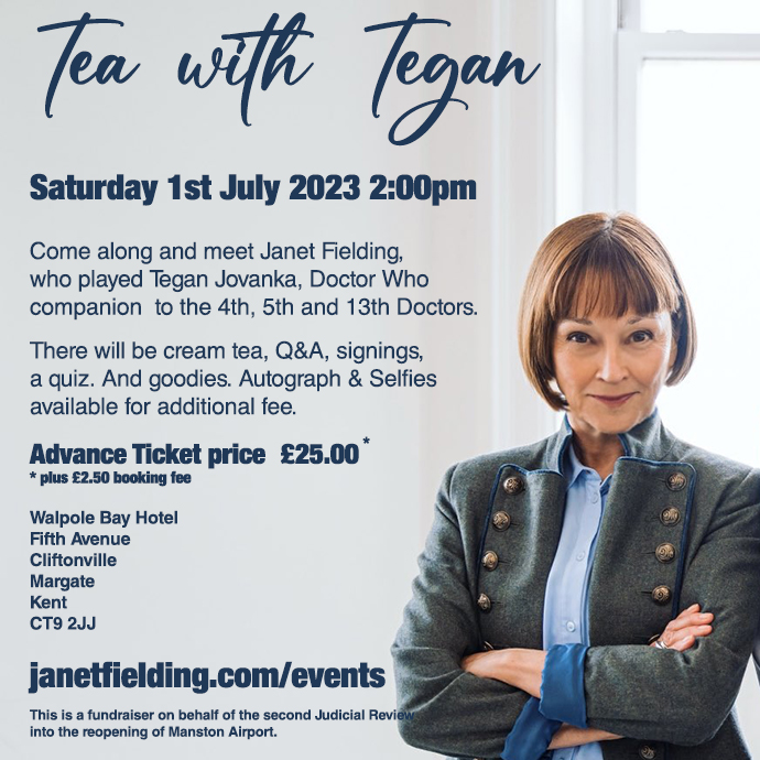 #DoctorWho fans in Kent 1 week to go until Tea with Tegan in Margate. Less than 20 tickets left so you need to get on it. <a href="/UniKent/">University of Kent</a> <a href="/CanterburyCCUni/">Canterbury Christ Church University</a>  <a href="/canterburycc/">Canterbury City Council</a> <a href="/CanterGreens/">CanterburyGreenParty</a> <a href="/greens4thanet/">Thanet Green Party</a>
