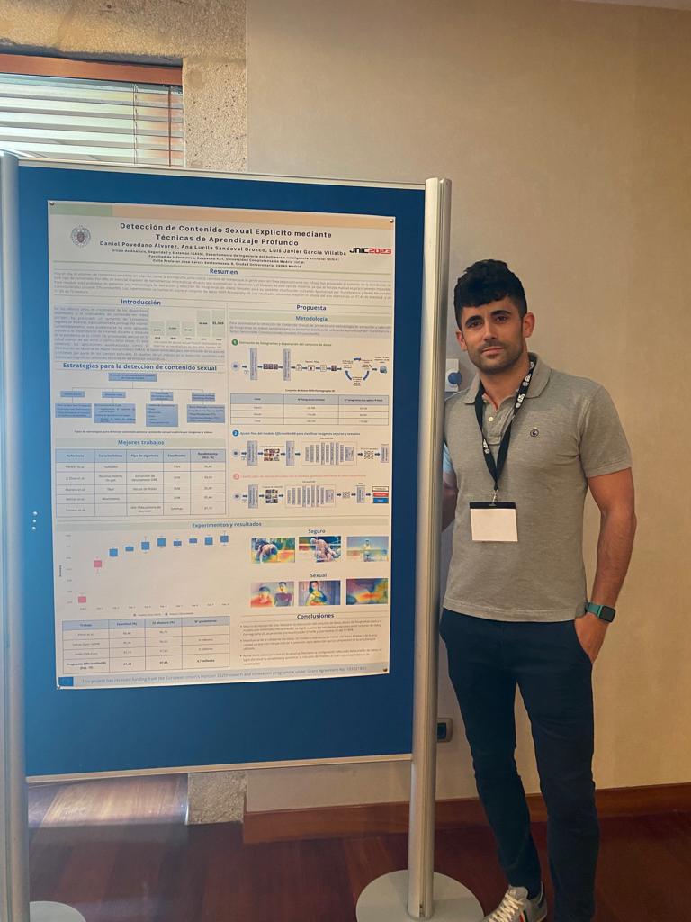 heroes_fct's tweet photo. Our @unicomplutense partners present at the VIII Jornadas Nacionales de Investigación en Ciberseguridad #JNIC2023 @jnic_conf 
📍Vigo
🗓️21-23 June
@dani_LA16 presented the poster Explicit sexual content detection using Deep Learning techniques.
#HEROESFCT #H2020 @EU_Commission https://t.co/AFC32tX5QP
