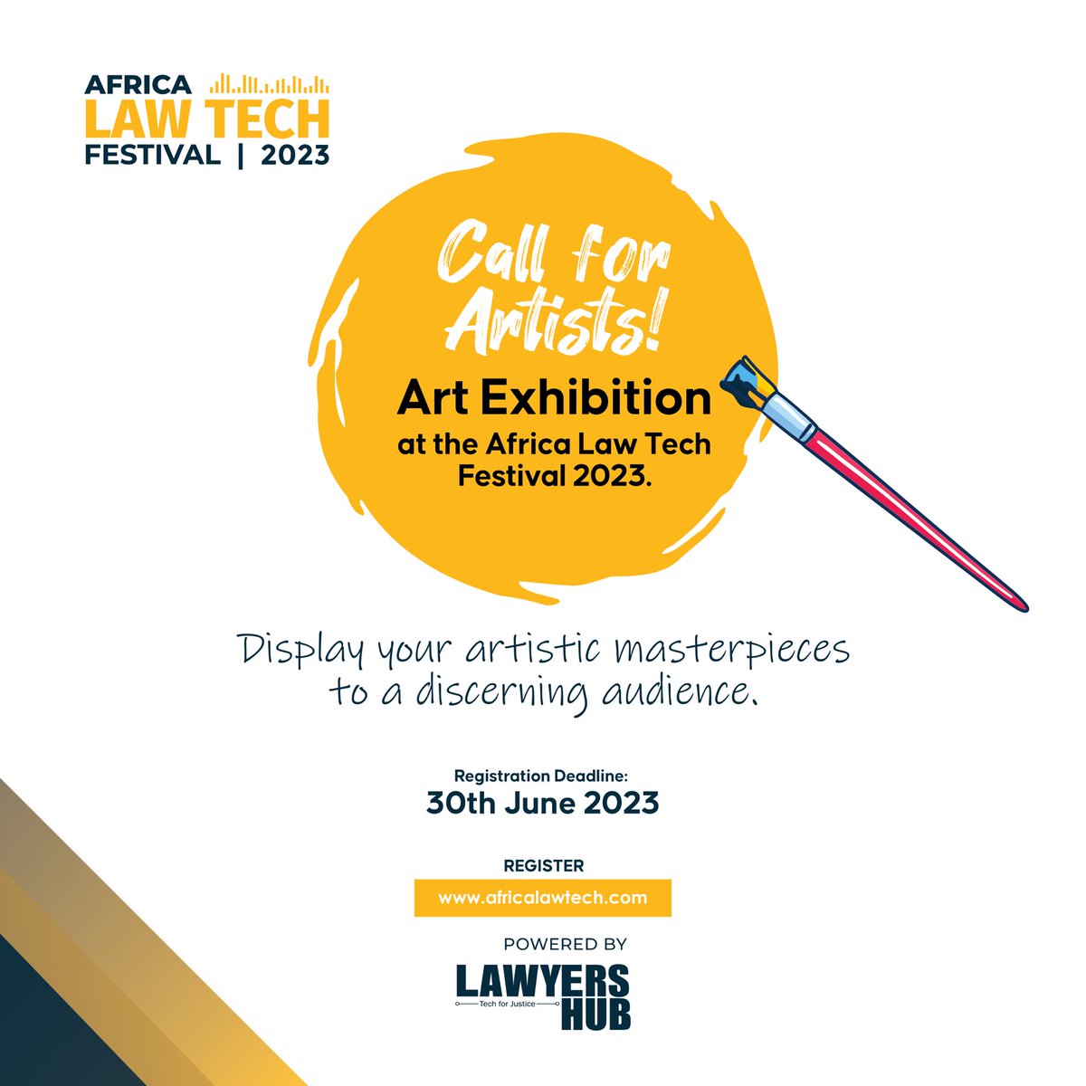 Are you an artist looking for an incredible platform to exhibit your art? 

Join us at the Africa Law & Tech Festival 2023 Art Exhibition & let your imagination come to life. Register before June 30th!

🔗 Visit the Exhibit tab at africalawtech.com to learn more & apply