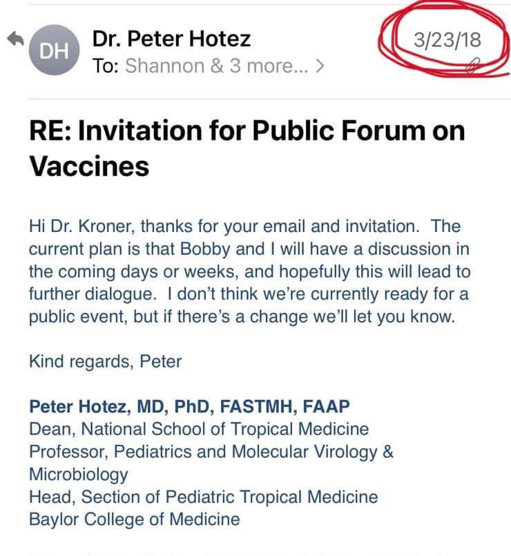GoddessCoaching's tweet photo. @PeterHotez @VICE @annamerlan You should have debated Bobby when you were invited nicely in 2018. Or was that “harassment” too?  This isn’t a good look for you. https://t.co/eB0IVC2Wrj