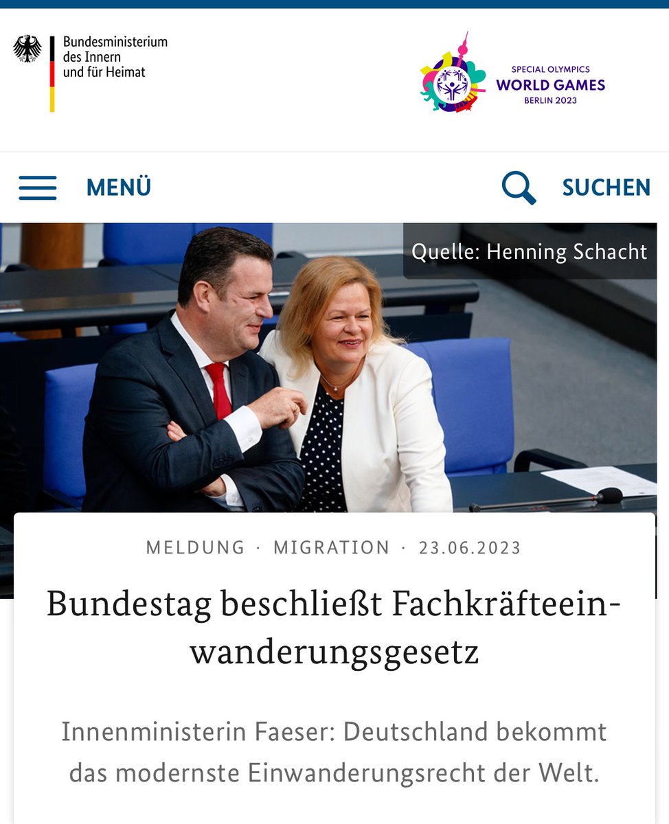 So richtig sinnvoll wäre so ein Fachkräfteeinwanderungsgesetz ja nur, wenn es auch ein Nichtfachkräftenichteinwanderungsgesetz gäbe. Wann kommt das @NancyFaeser?🤷‍♂️

#Einwanderungsland