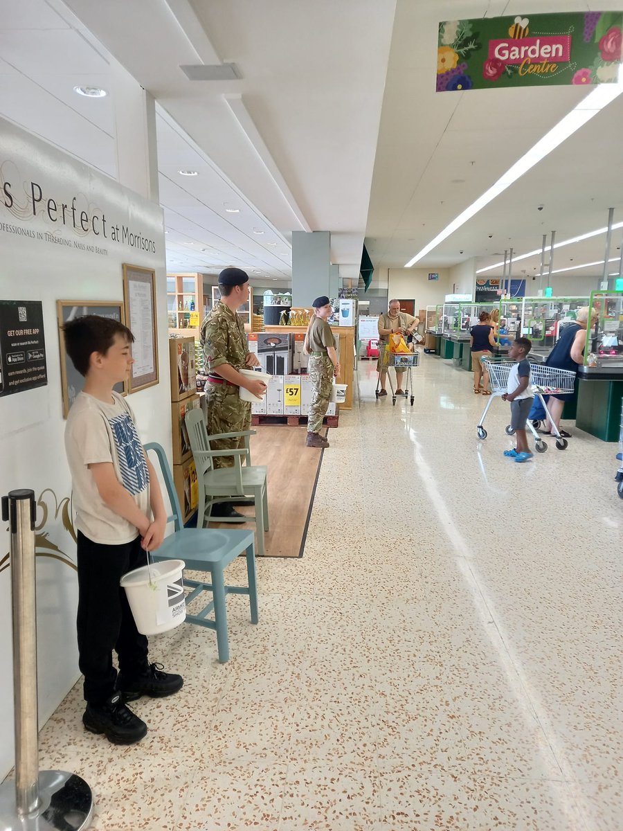 Cadets from 109 raising money for AFD23 at Morrisons Thamesmead with collections, bag packing and a virtual march to Sandhurst.. @10selacf @GLSEACF