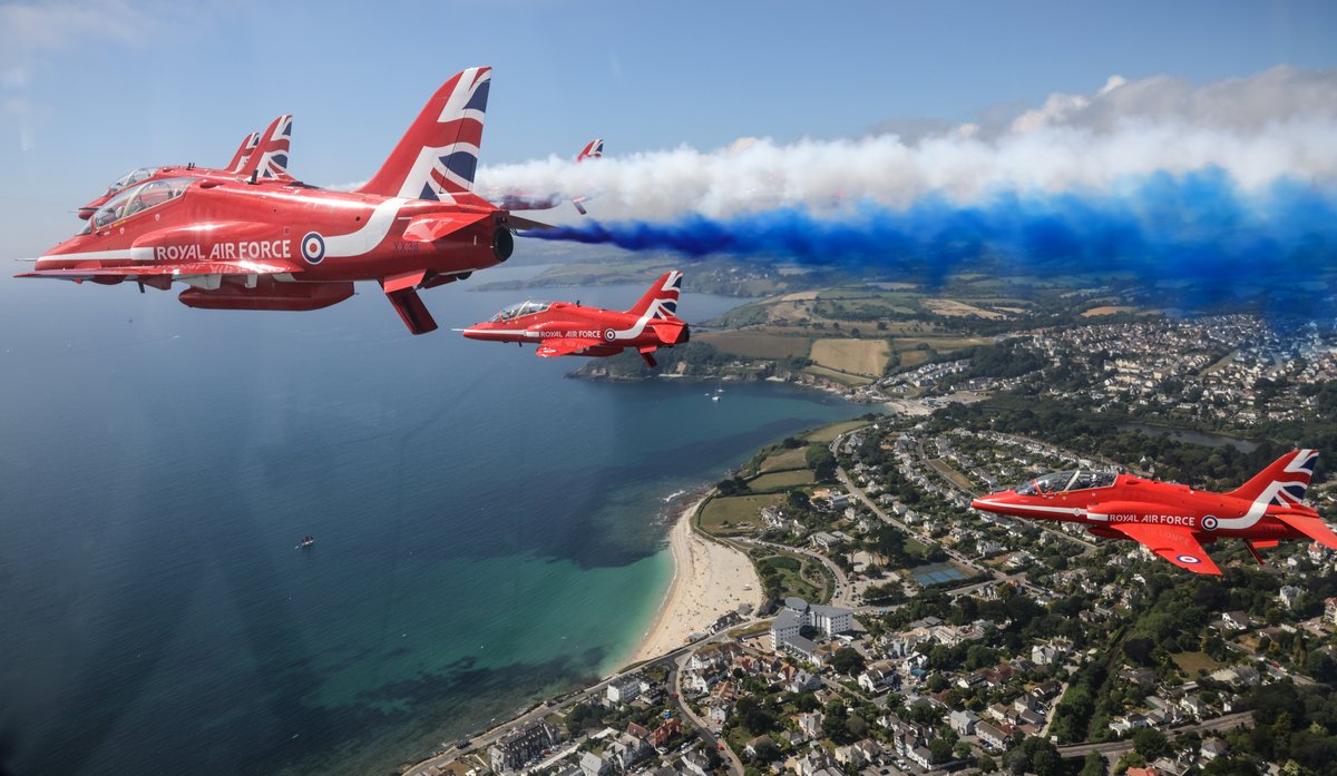 Enjoying Armed Forces Day so far? If you're in Falmouth, head to Falmouth Bay this afternoon to enjoy more from the Red Arrows, the RAF Falcons and Typhoon aircraft! #ArmedForcesDay #SaluteOurForces #Cornwall2023