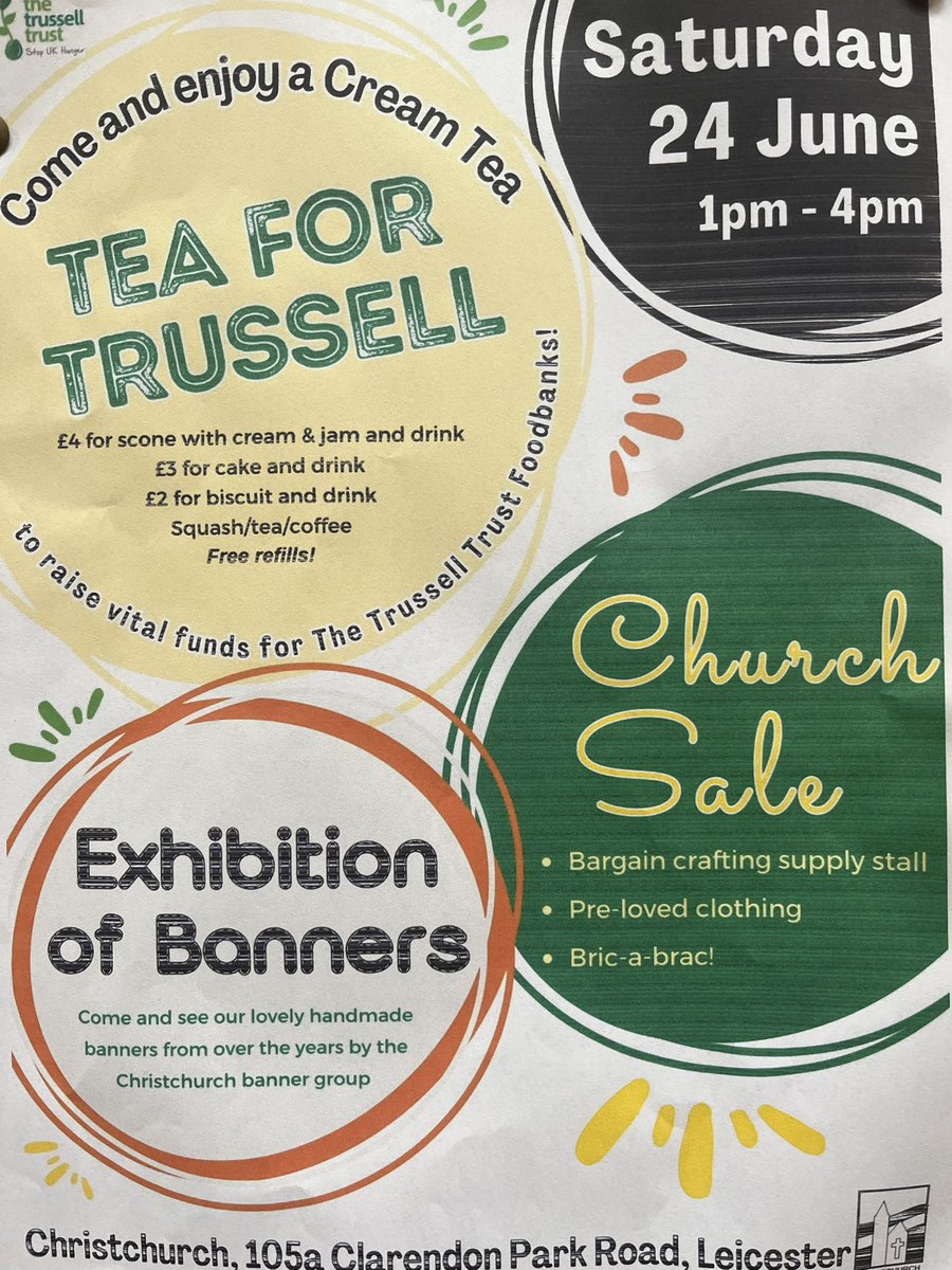 Today at Christchurch: join us from 1pm - 4pm for a cream tea, and help us raise vital funds for the Trussell Trust food banks!