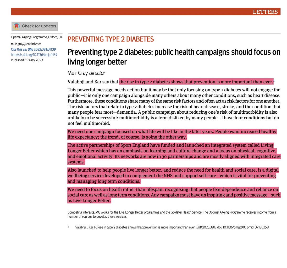 Totally agree with the key messages of this @bmj_latest comment:

📍Prevention of type 2 is more important than ever 
📍We should now focus more on healthspan rather than lifespan

@Rcmsiow @XarisKoufakis @ARK_KCL @Ageing_Better