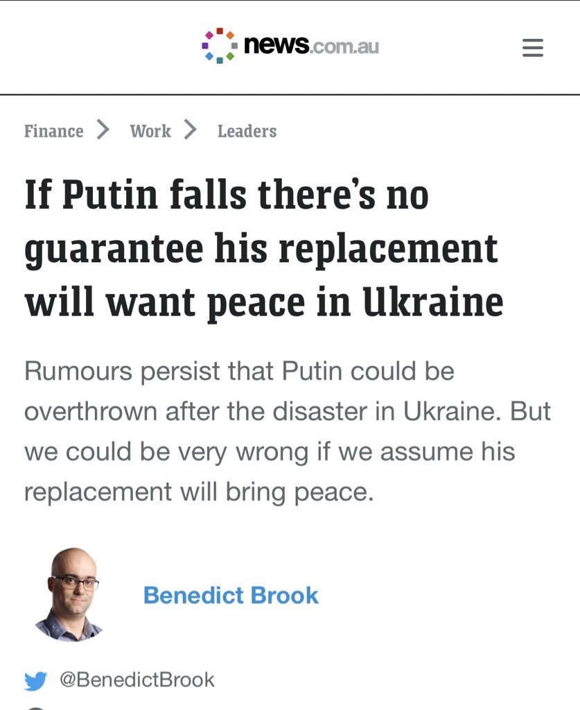 MikaelCBernard's tweet photo. We all want Putin out, but please, don’t use Wagner. There’s no guarantee that they’d end the Ukraine war, or not sell weapons of mass destruction to terrorists.

Unless the plan is to turn Russia to Libya and continue selling arms to warring factions, this makes no sense. My core problem with this is the weapons of mass destruction. No mercenary should have that much power.

It’s common knowledge that Putin would be overthrown after the terrible outing in Ukraine, but why use a mercenary and not a general. Must the Libya method be used over and over again??