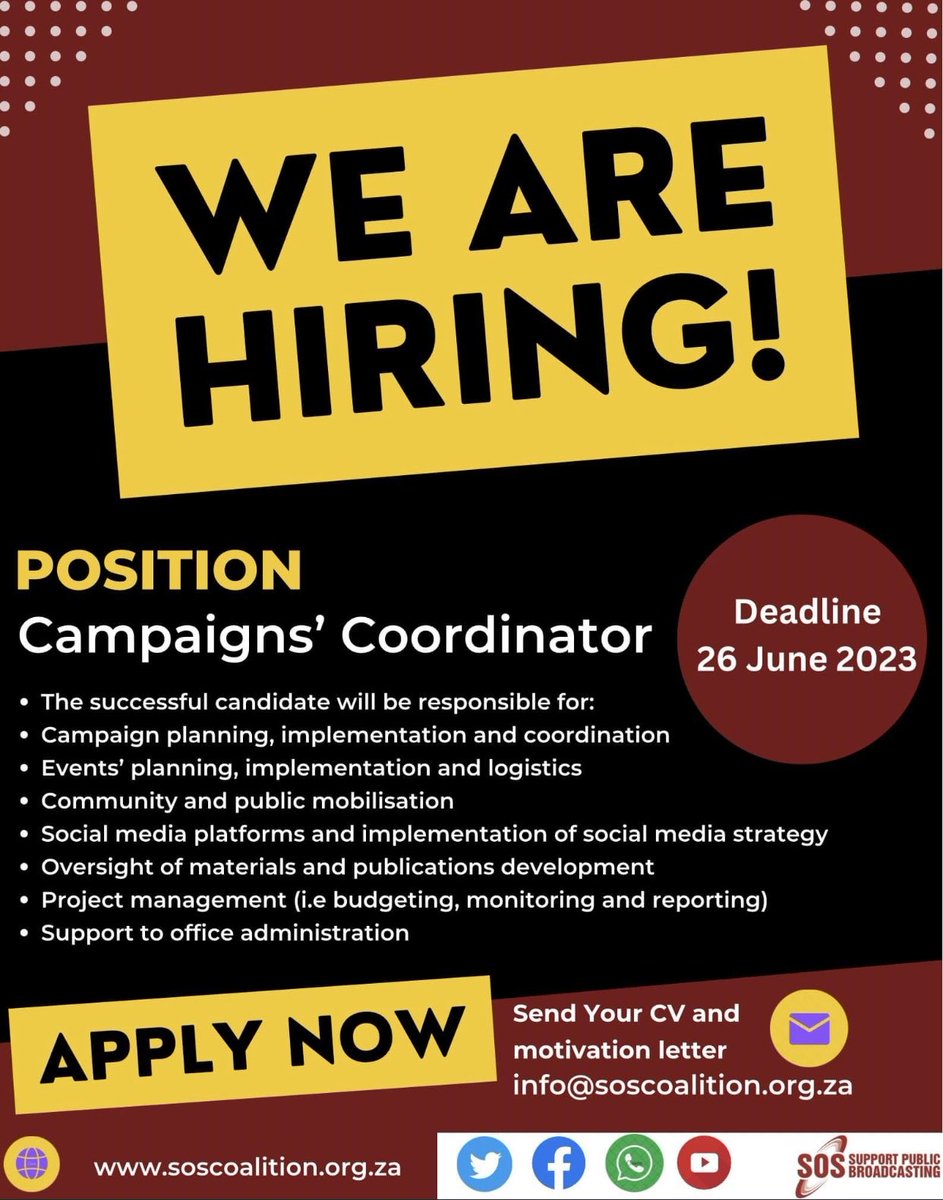 SOSCoalition's tweet photo. SOS is hiring. Apply NOW! https://t.co/o4awlLnVx5