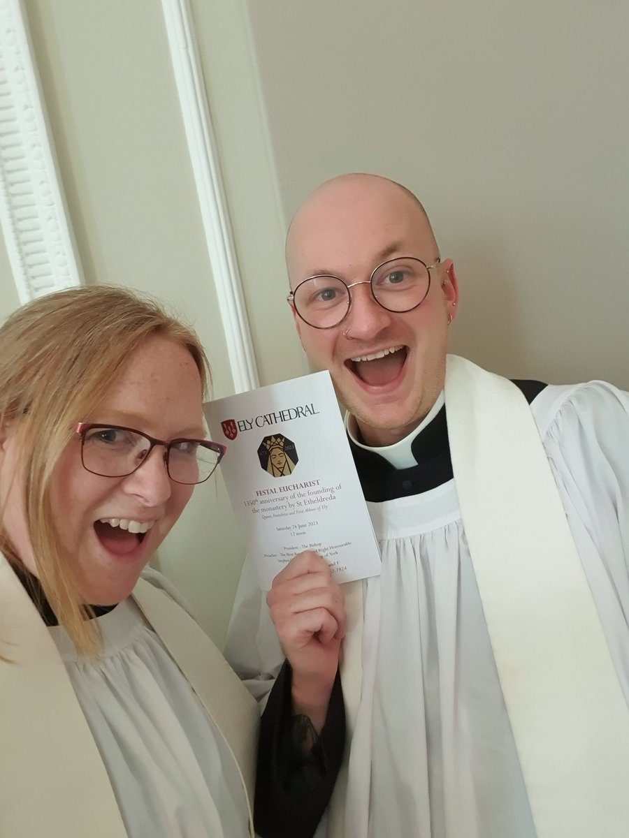 Great to be up at the Cathedral today joining with the wider diocese at the Etheldreda Festal Eucharist. Revds Beth and Stephen are robed and ready to join the procession. And some of church family are in the cool of the cathedral tray for the service to begin, too.