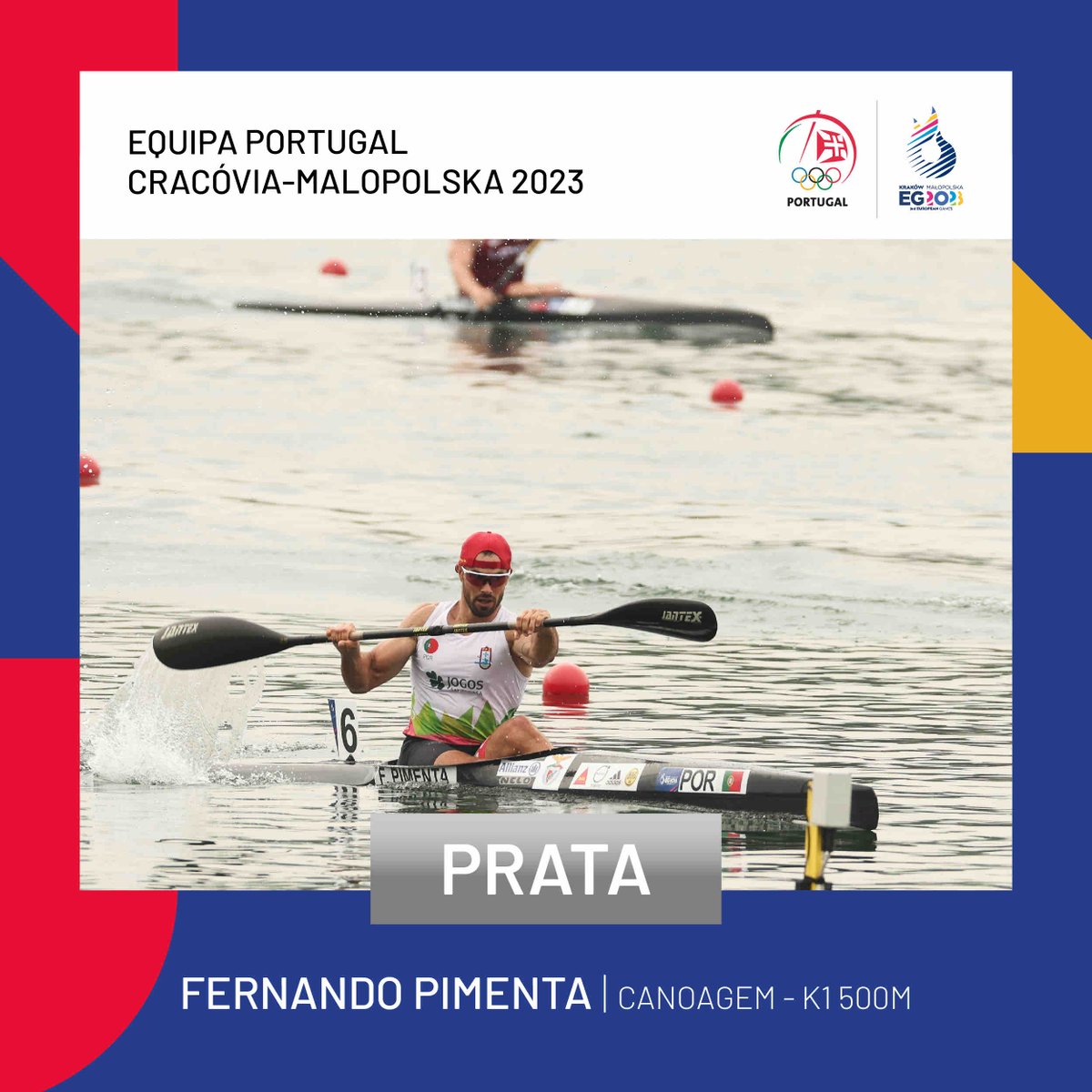 #EquipaPortugal 🇵🇹 #EG2023 | MEDALHA DE PRATA! 🥈
🛶Fernando Pimenta conquistou a medalha de prata na prova de K1 500 metros de Canoagem! 👏👏
🏅💥 Esta é a 6.ª medalha para a Equipa Portugal e a segunda de prata
#COPortugal 
📸Francisco Paraíso/COP