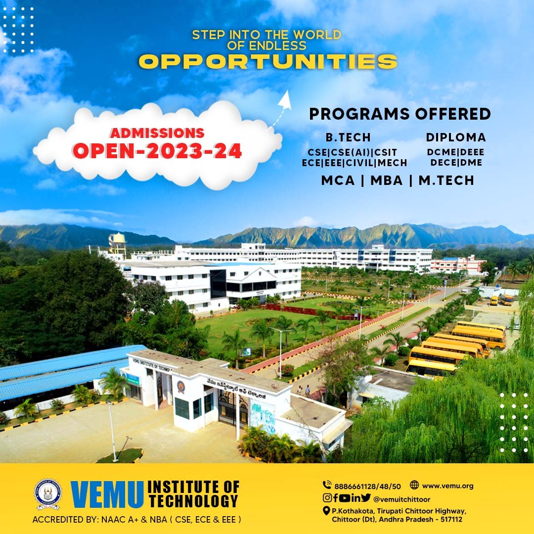 vemuitchittoor's tweet photo. "Embrace the Power of Collage for a Brighter Future! #UnleashYourCreativity"
#vemuinstituteoftechnology #vemuitchittoor #chittoor #AndhraPradesh #tirupathi #TopEducationalInstitute #QualityEducation #ExcellenceInLearning #FutureLeaders #TransformingLives #KnowledgeHub https://t.co/AwmvB3gM4Y