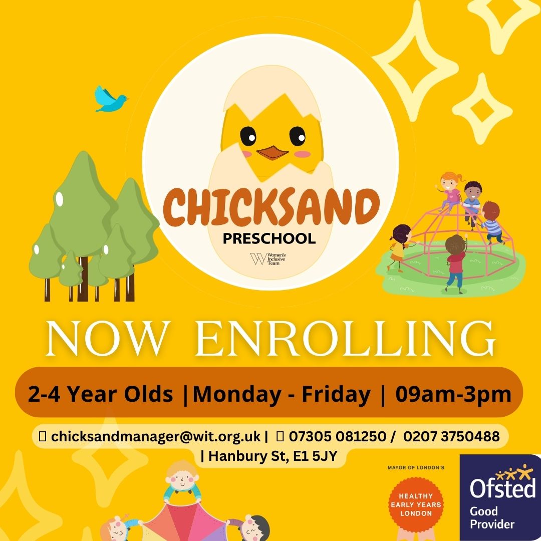 Chicksand Preschool now enrolling! ✨ 

Our preschoolers are encouraged and supported to express themselves through play, embracing their own individuality as well as that of their peers. 

#younglearners #preschool #eastlondon #towerhamlets #WIT