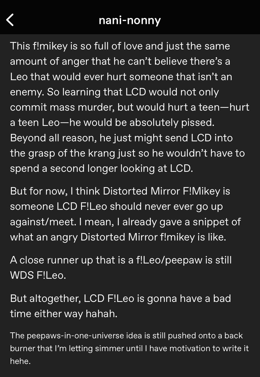 loneanonon's tweet photo. Teehee I liked this ask and thought I’d share it here too
#rottmnt #futureleo #futuremikey #LeonardoComeDown #DistortedMirror #WhispersofDistantSouls https://t.co/keqcd2OqGN