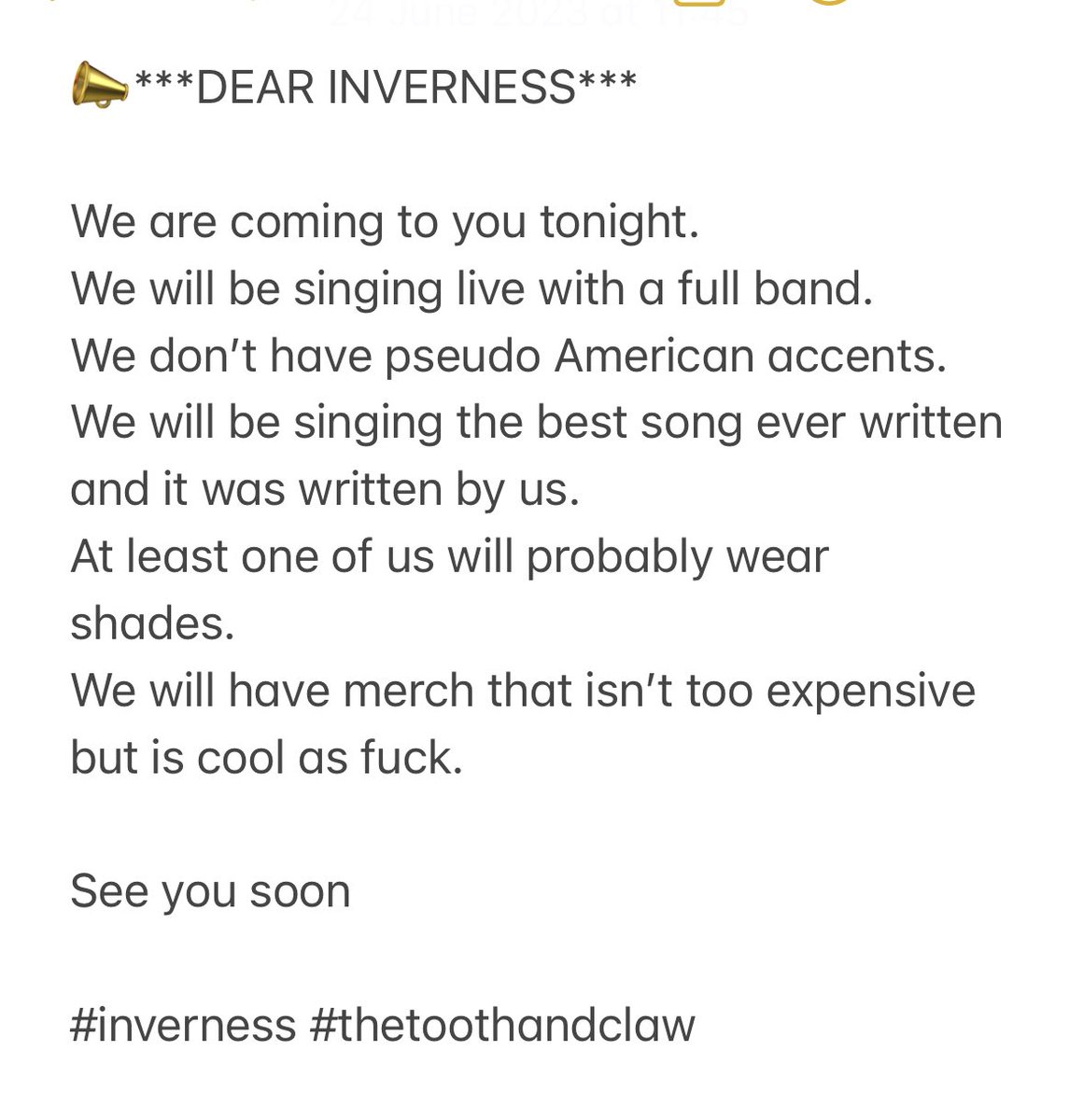 CousinKennyBand's tweet image. 📣***DEAR INVERNESS***

#invernessgigs #unsignedartists #cousinkenny #cousinkennymusic #music #inverness #thetoothandclaw