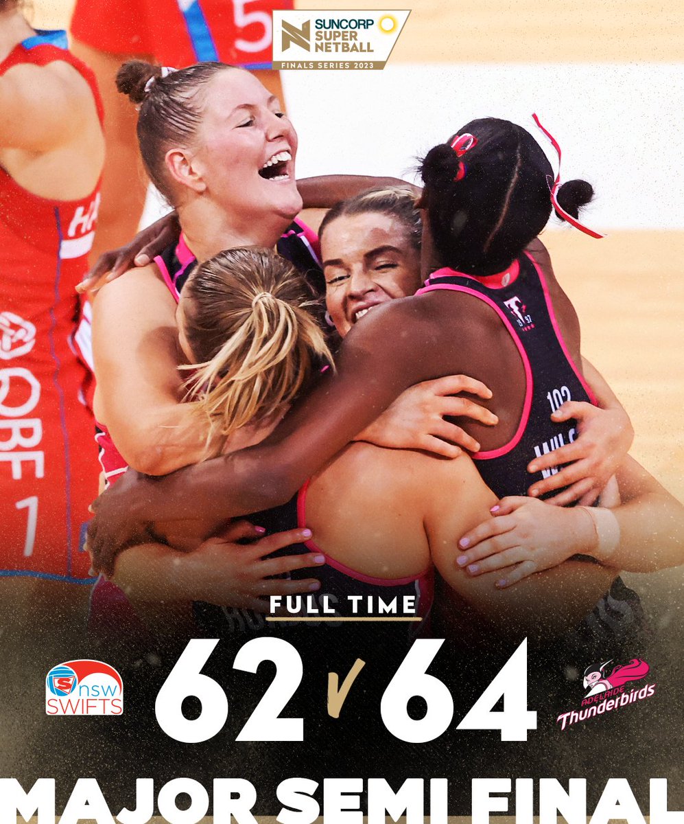 SuperNetball's tweet image. And breathe 🫨

The Thunderbirds have come from behind to book their spot in the 2023 SSN grand final with a thrilling 64-62 extra time victory over the NSW Swifts!