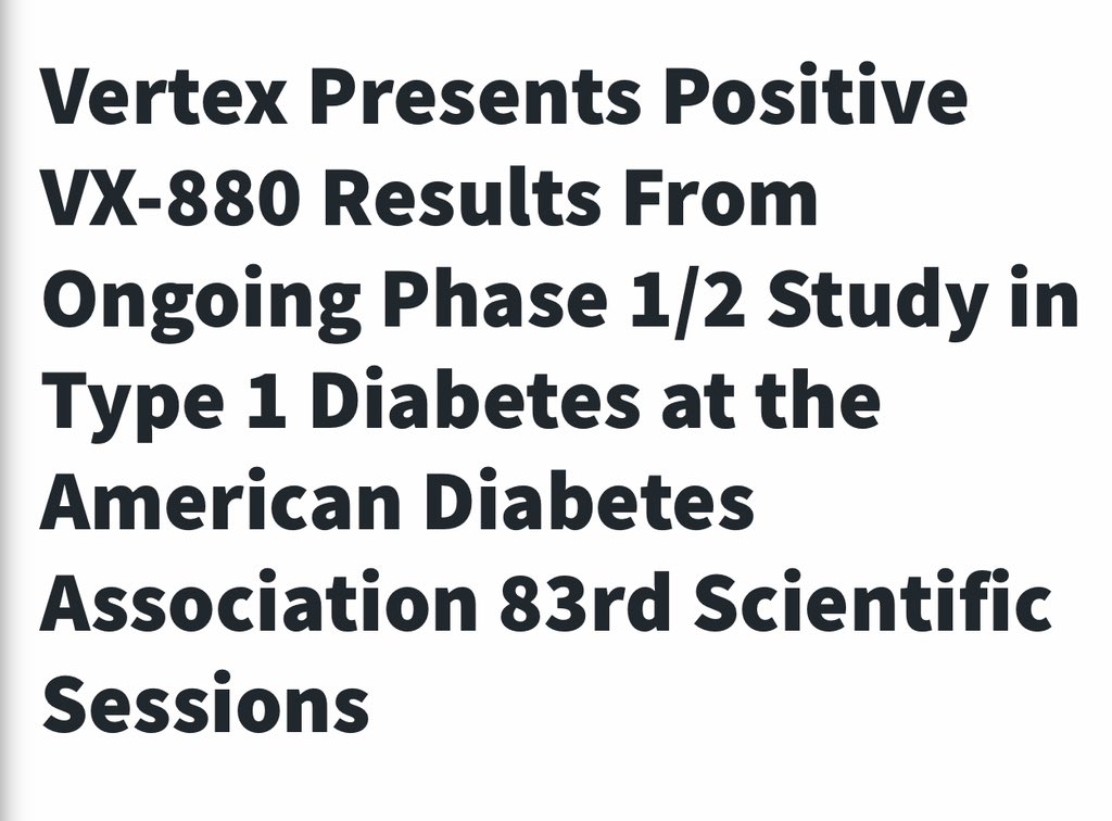 Exciting News from the American Diabetes Association Congress 2023.

We are thrilled to share the latest results from Vertex Pharmaceuticals' Phase 1/2 clinical trial of VX-880, a groundbreaking stem cell-derived, fully differentiated islet cell therapy for people with type 1…