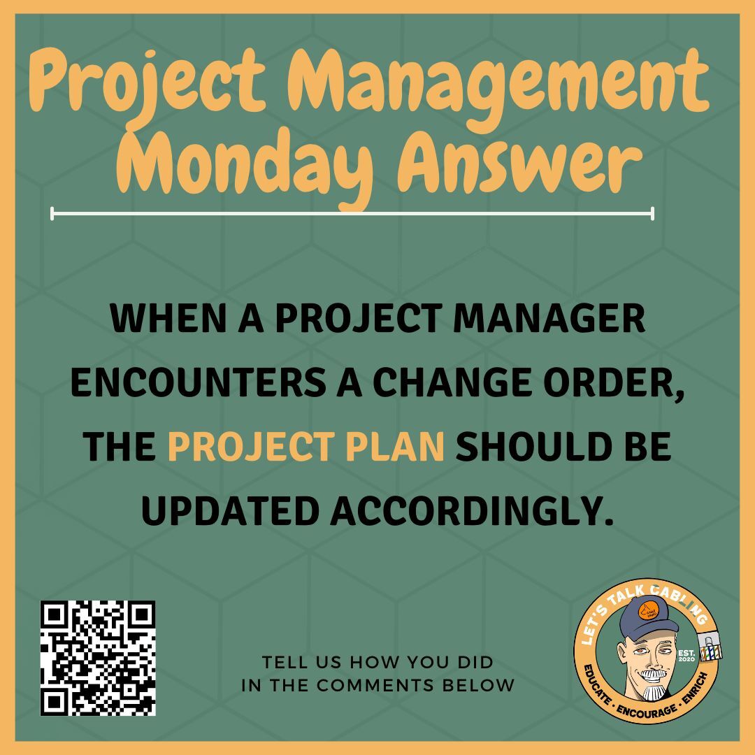 PROJECT MANAGEMENT MONDAY ANSWER: using Chapter 2 'Telecommunications Design & Installation' for our questions! Tell us how you did in the comments below!

#cbrcdd #rcdd #askarcdd #lowvoltage #datacable #ICT #SCS #wiremonkey #BICSI #projectmanagement #tpmm #pm