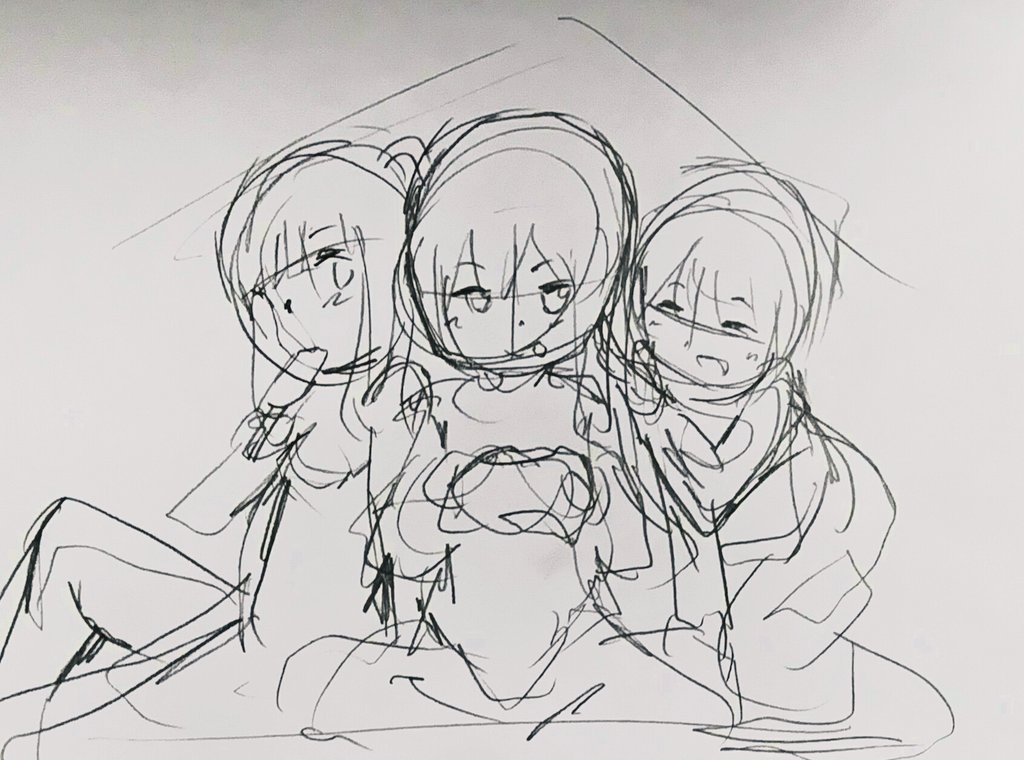 たまにはこのテキトーなラフ絵も出してみよう 紙に描いたの撮ってパソコンに。紙に慣れ親しんでるから、ぶっつけデジタルでまだ描けない