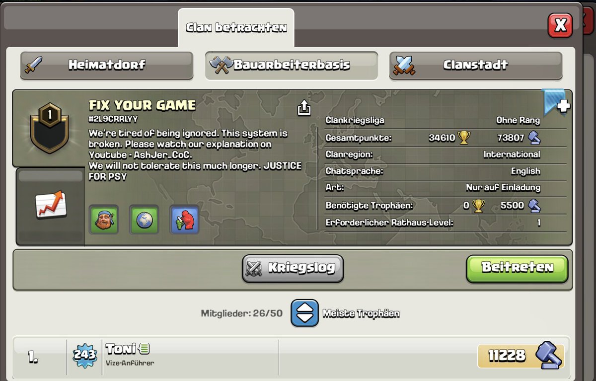 Die besten Spieler der Welt rufen zum Protest auf! Schau dir das Video von AshJer_CoC. Um mehr darüber zu erfahren.
