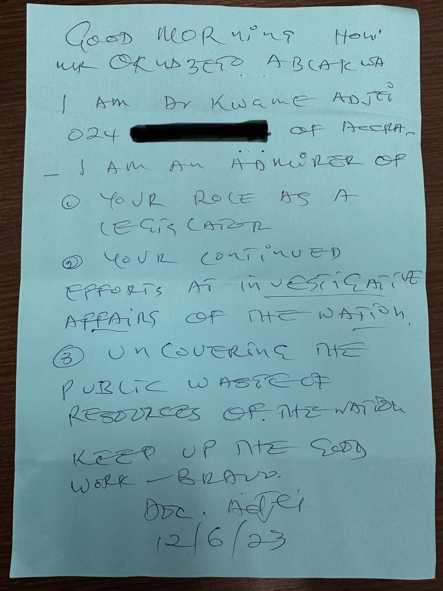I received this really heartwarming letter a few days ago from a gentleman I have never met who identifies himself as Dr. Kwame Adjei.

Very kind of you, Sir. 

Sincerely, I am deeply encouraged to serve better — for God and Country. 

Ghana first 🇬🇭