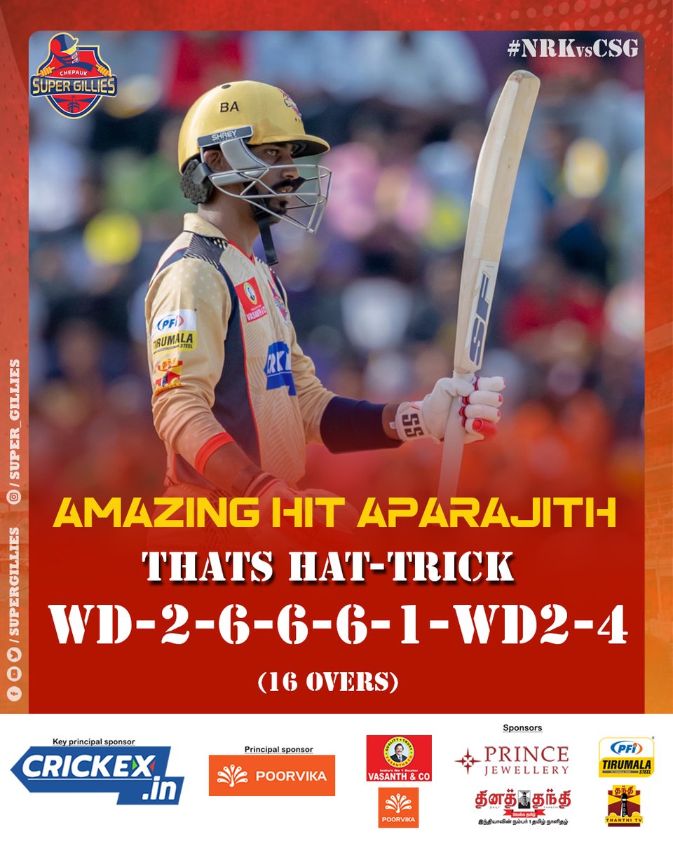 Thats Amazing Aparajith... Congrats on Your 50*... Way to Go More... #CSG #SuperGillies #NRKvsCSG #PattaiyaKelappu #TNPL2023