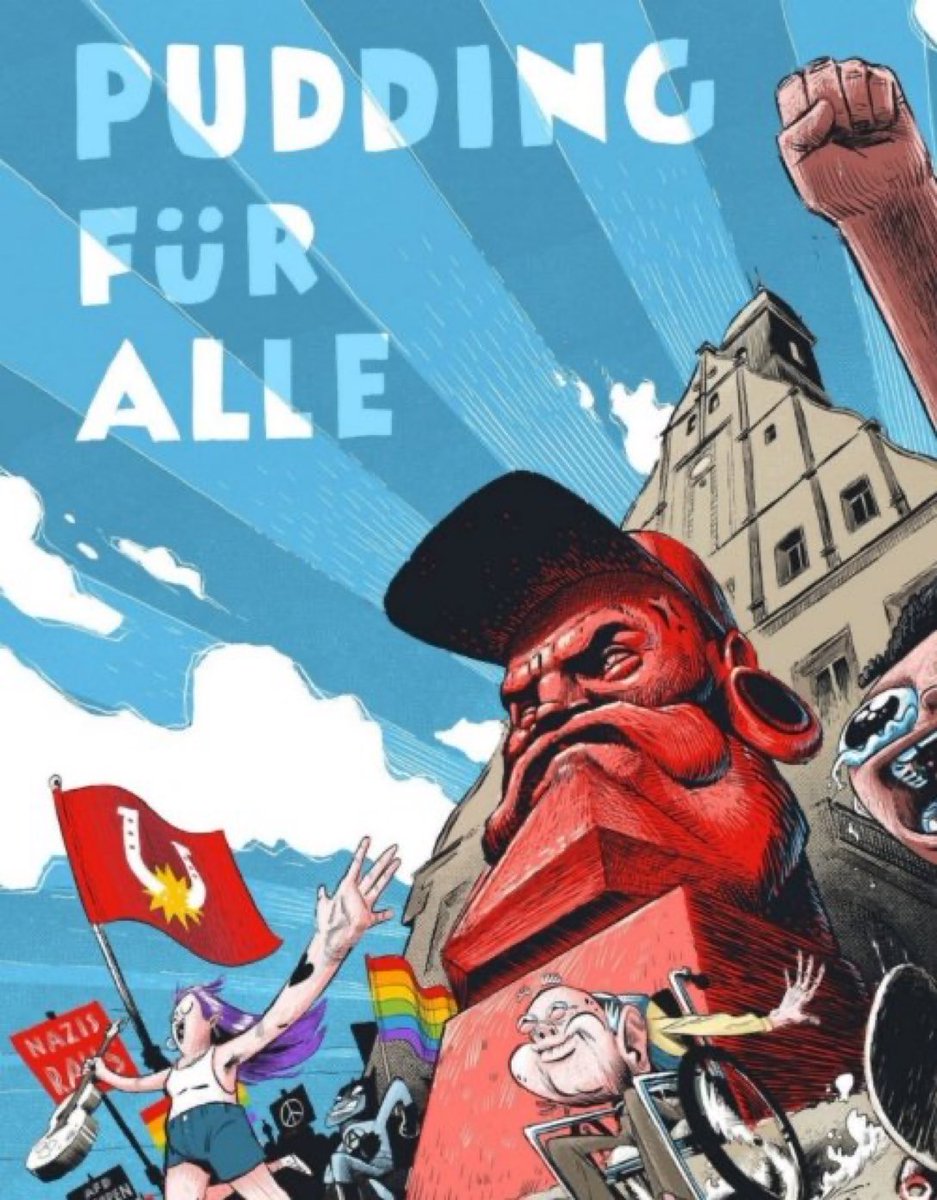 Das war ein Plakat für <a href="/pudding83/">Tobias - Pudding - Burdukat</a> bei seiner Kandidatur zum OBM von #Grimma. So bunt, vielfältig, fröhlich und entschlossen sollte jetzt auch unsere Reaktion auf die Haussuchung bei ihm sein! Solidarität ist mächtiger als die Staatsanwälte dieser Welt. P.S.: Lächerlichkeit tötet.