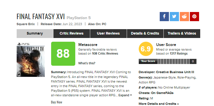 Final Fantasy 16 is the new victim of the review bombing on