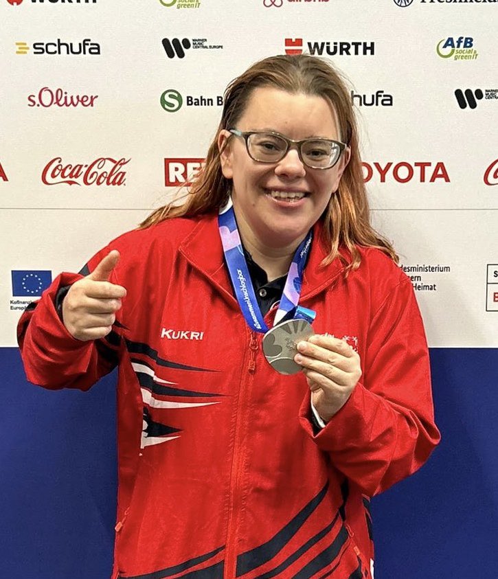 mrchrishull's tweet photo. Please send congratulations to Blackpool fan &amp; swimmer Charlotte Foster who has just won silver medal for Great Britain in 25m backstroke ￼￼￼at Special Olympics in Berlin - the World Games for athletes with learning disabilities.  The town is very proud of you, Charlotte. 🧡👏 https://t.co/NefJiSzTf4