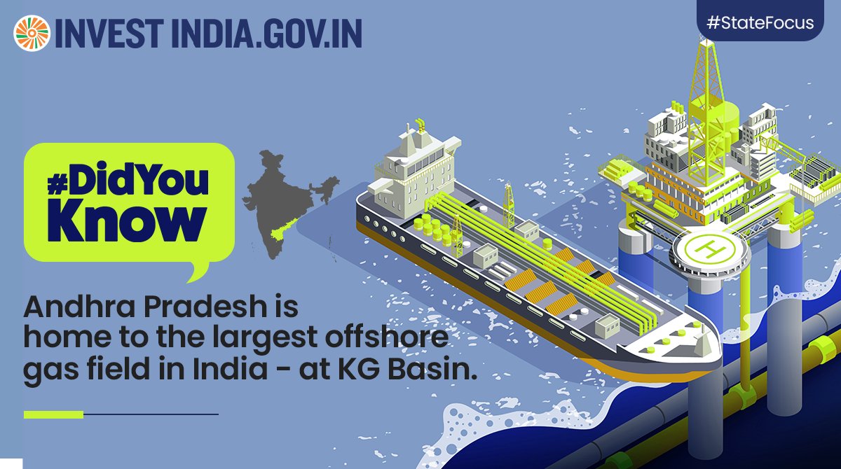 #StateFocus

The Krishna Godavari (KG) Basin’s on-land part covers an area of 15000 sq. km, and the offshore part covers an area of 25000 sq. km.

Learn more: bit.ly/II-AndhraPrade…

#InvestInAndhraPradesh #InvestIndia @AP_EDB @mnreindia