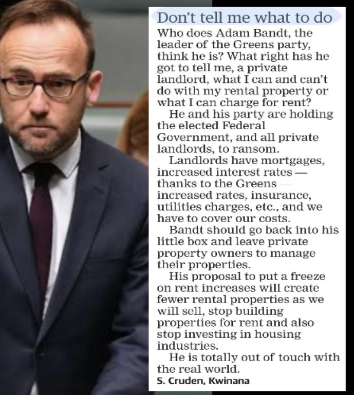 Who does #AdamBandt of #Greens Political Party, think he is? From a #Landlords viewpoint. #GreensFail  #PropertyInvestment #springst