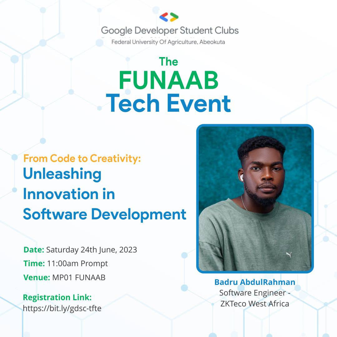 Badru AbdulRahman ( *Alexa* ) is a highly skilled software engineer with an impressive track record of over 4 years in the industry. His expertise lies in designing, building, and maintaining top-notch, scalable applications that meet the needs of clients.

#FUNAABTechEvent 🚀