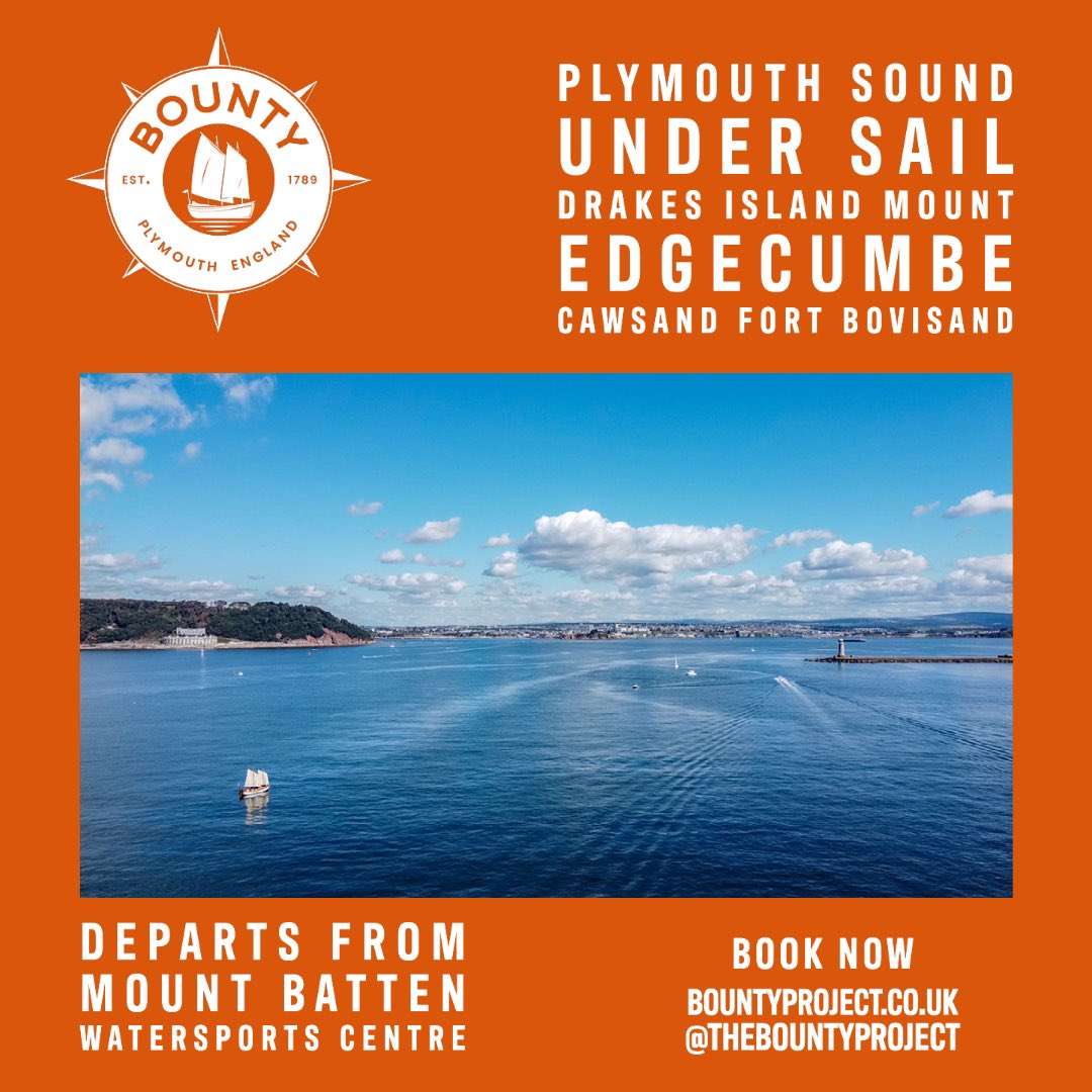 Todays Tour: Plymouth Sound under Sail. Departs 14:00 from Mount Batten. Book via the link in our bio👆Visiting, Drakes Island, Mayflower Steps, The Hoe, Mount Edgecumbe, Cawsand Beach, Breakwater, Mewstone, Bovisand Beach. ⛵️🏰