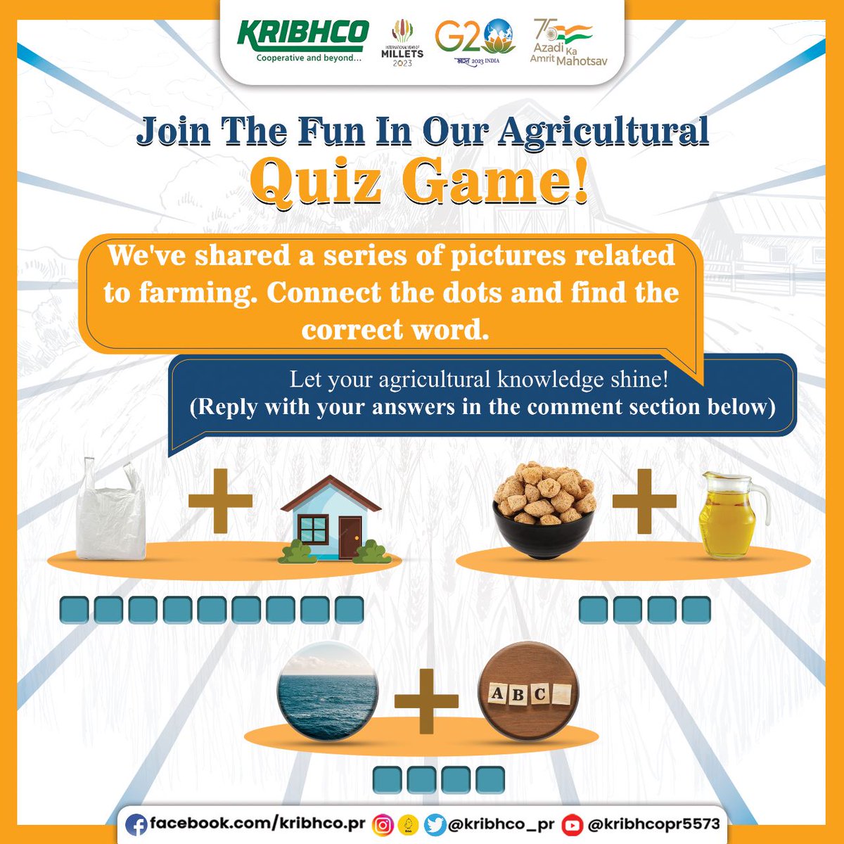 Can you #GuessTheWord?

#AgricultureQuiz #GuessTheWordChallenge #FunWithFarming 

@AgriGoI 
@MinOfCooperatn