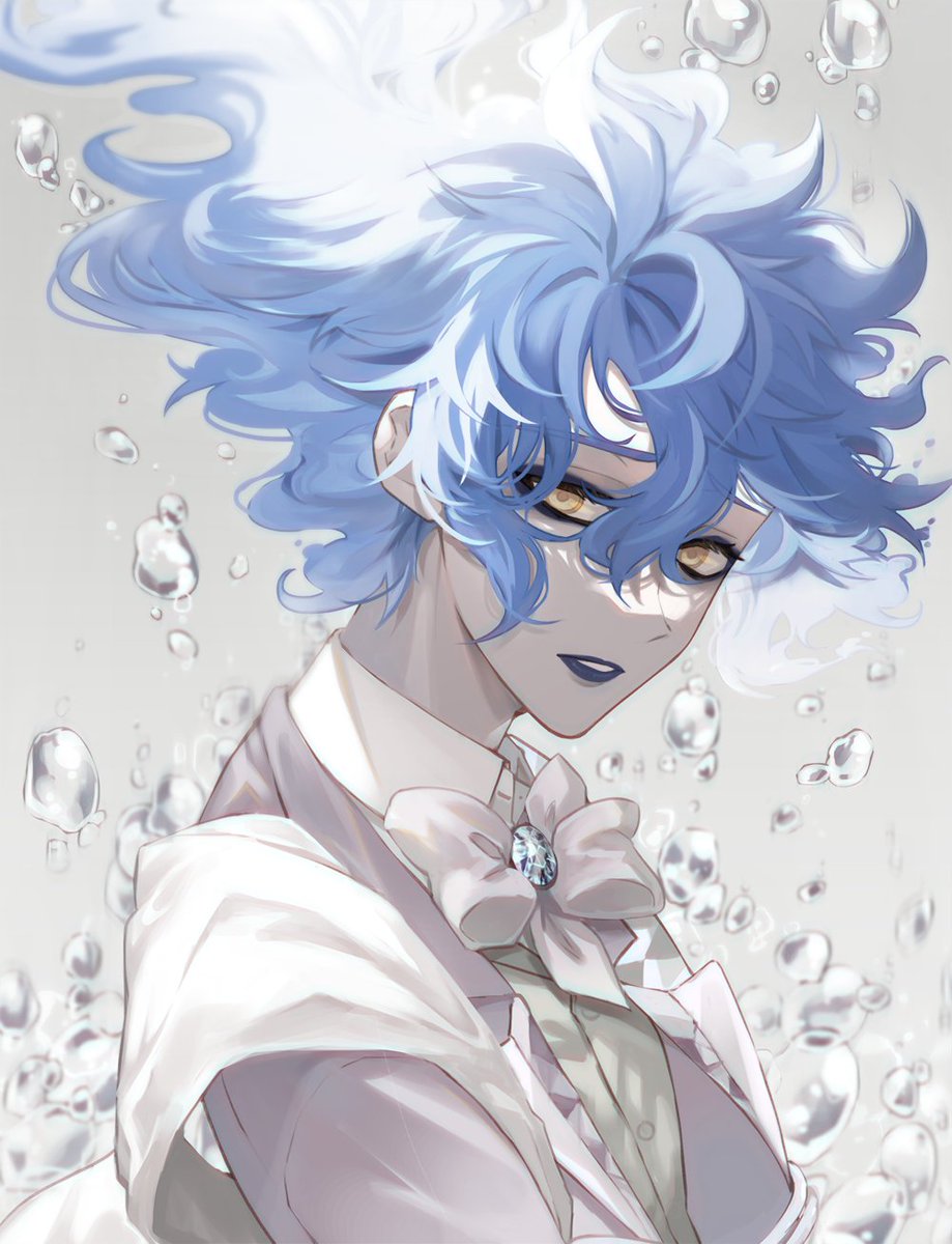 male focus 1boy solo yellow eyes bubble blue hair bow  illustration images