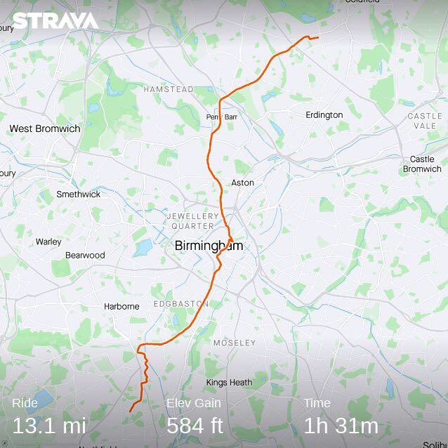 Check out my ride on Strava.
strava.app.link/oyu8pBpiTAb Bringing it all back home Boldmere to Bournville on beloved ⁦@BromptonBicycle⁩ ⁦@OnYourBikeBrum⁩ ⁦@bhamconnected⁩ A34 A38 faded denim routes