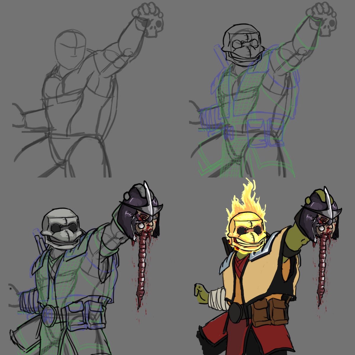 1LazyJester's tweet photo. I was trying to draw a cover for Power Rangers/TMNT but when the @mortalkombat 1 game trailer came out this popped in my mind and had to draw it. Am I the only one who wants to see this? @noobde thoughts? #tmnt #mortalkombat #illustration #drawing #digitalart #crossover  #art https://t.co/7xxFlxG8xe