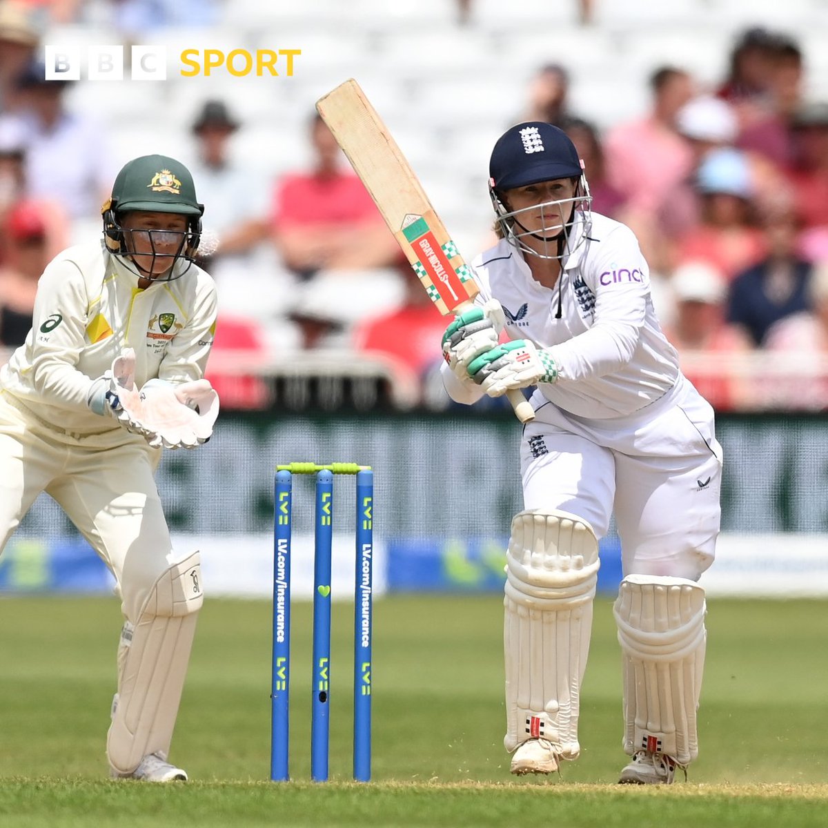 bbctms's tweet photo. England go to lunch on 308-3.
Tammy Beaumont is still there on 144. Sophia Dunkley has 7.
During the break, we'll be hearing from a family who have travelled over from USA to be at Trent Bridge! ๐บ๐ธ
#BBCCricket #Ashes https://t.co/qlkuM5bjeZ