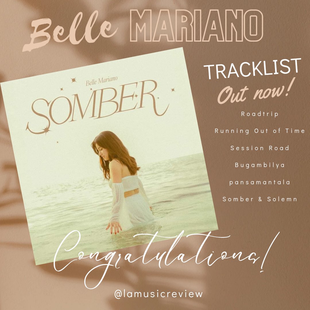 BELLE MARIANO SOMBER IS OUT NOW!😍

Congrats 🎉 to <a href="/bellemariano02/">Belle Mariano</a> for releasing her first part album "Somber", with 6 tracks now available on YouTube and all music platforms!

Let's listen and support her music 🎶

#lamusicreview #BelleMariano
#BelleSomberAlbum
<a href="/bellemarianoww/">Belle Mariano Worldwide</a>
