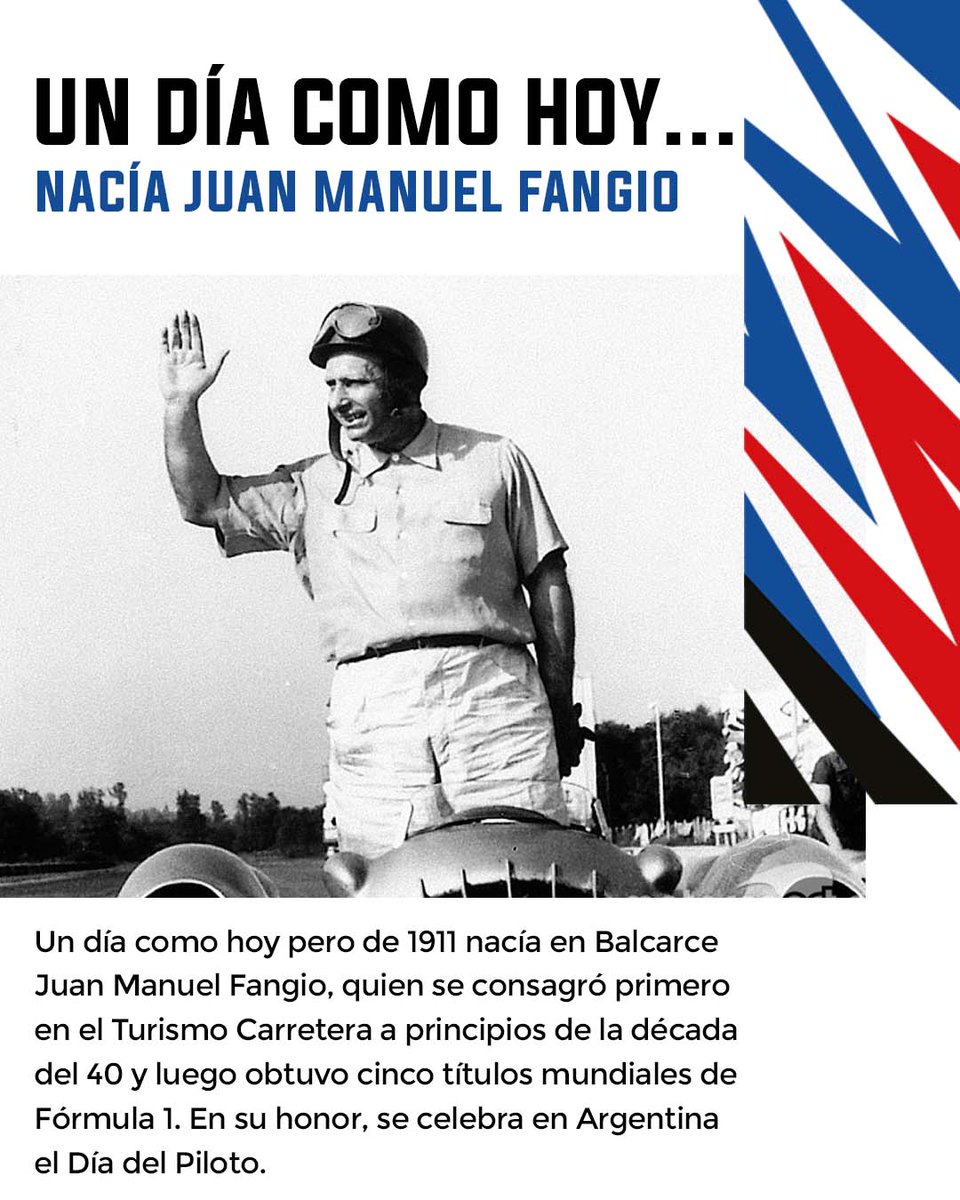 🔙 Un día como hoy, nacía una leyenda del automovilismo, nacía Juan Manuel Fangio. 

En honor a su nacimiento, se celebra el Día del Piloto en Argentina.

#Efemérides #JuanManuelFangio #Fangio #DíaDelPiloto #Automovilismo