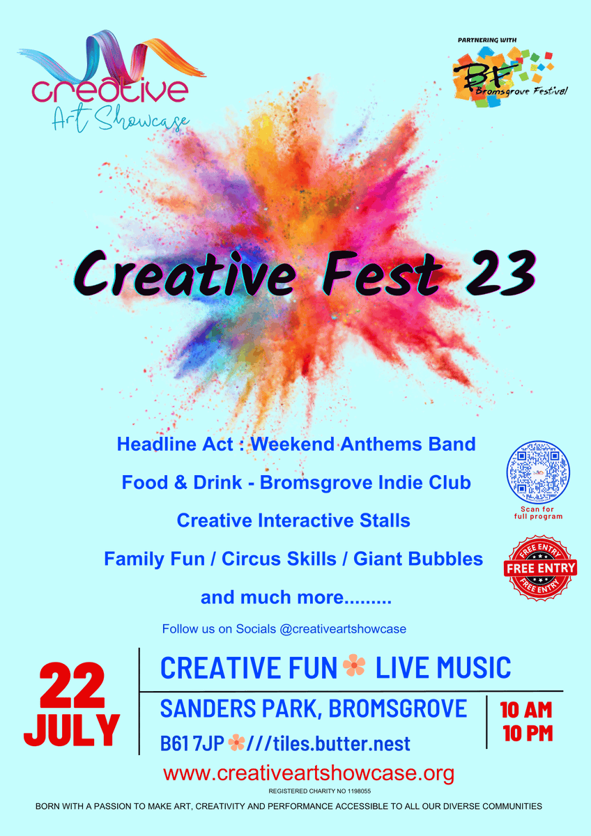 arts_showcase's tweet photo. From my neighbourhood:  https://t.co/ljZsda9z32  
Creative Fest 23 - Free Public Event, Sanders Park, Bromsgrove 22nd July 23

Fun for all https://t.co/Cl3wPImoUo