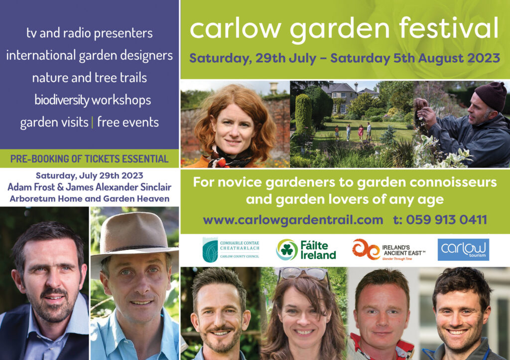 carlowtourism's tweet photo. The Carlow Garden Festival starts with an evening that promises to be an unforgettable garden design contest between two world-famous gardeners, Adam Frost & James Alexander Sinclair, at the Arboretum.
👉Get your tickets here: https://t.co/7rxqlDGtfe
#WanderOffTheTrack https://t.co/pZCzrn48Rz
