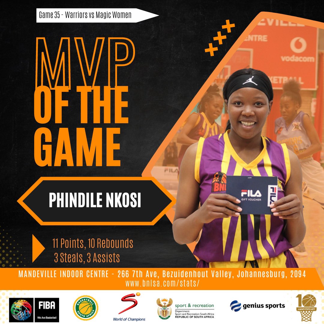 Let's give it up for the <a href="/fila_rsa/">Fila South Africa</a> MVP Phindile Nkosi of @egolimagicbasketball ! You were an absolute beast out there - your skills and determination were off the charts and you really helped your team to take the win. Awesome job!

#BNLSA #BNLSA2023 #THE10thBNL