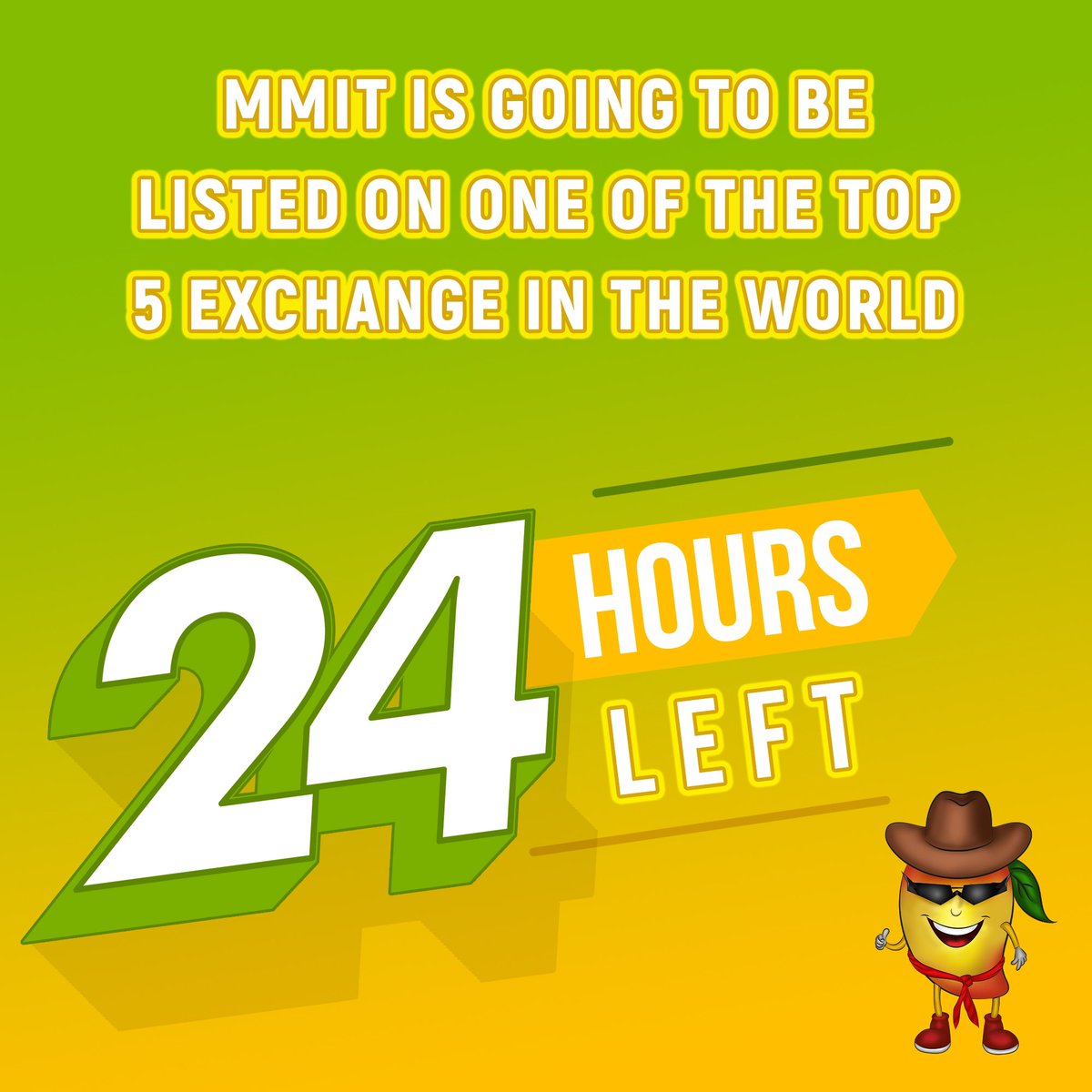 Only 24 hours left ⏱️ #MMIT is going to be listed on one of the top 5 exchange in the world 🌎  
Are you all ready to witness this massive success 🔥

#mmit #mangomaningel  #24hours #topexchange #bigevent #newlisting