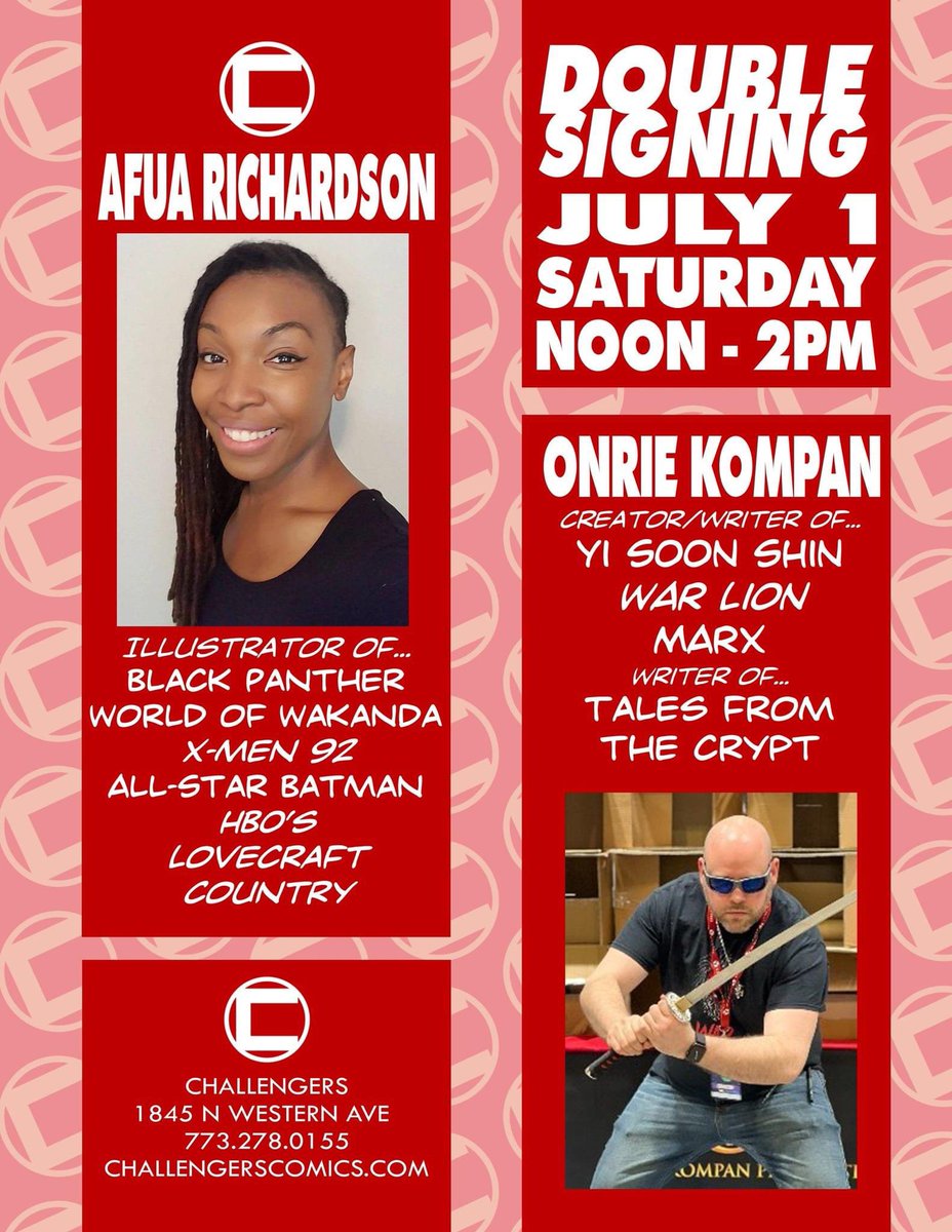 Sat July 1st. 12-2pm i’ll be doing an instore signing at @Challengers Comics in Chicago with my buddy @OKompan . See you soon Chitown.