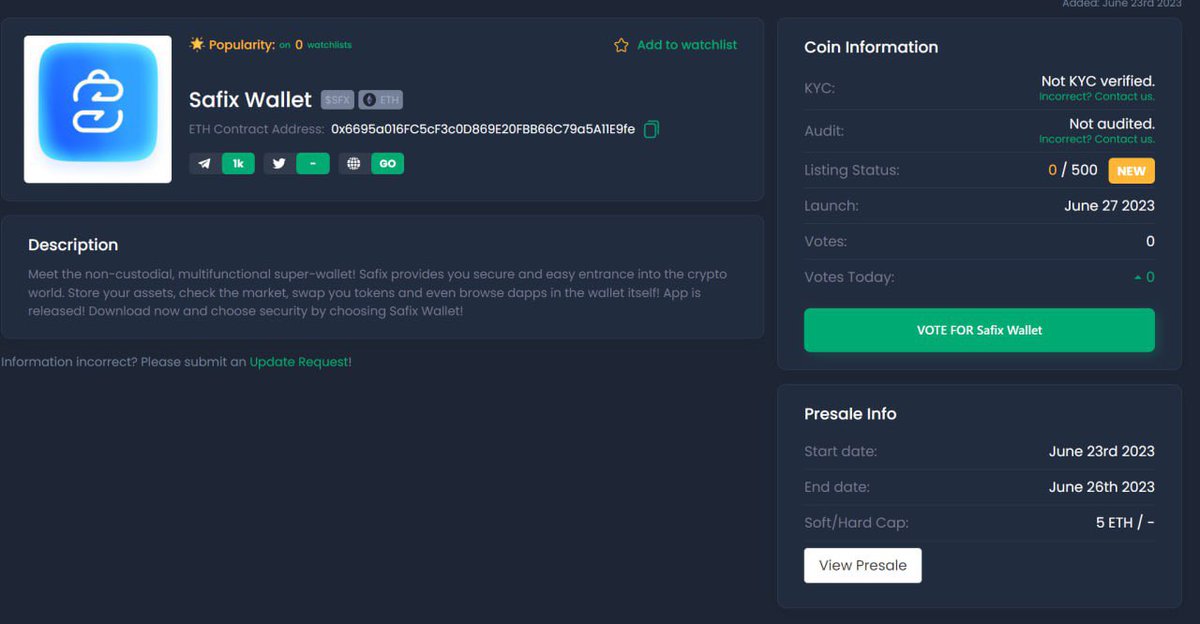 SafixWallet's tweet photo. Safix Wallet is now on Coinsniper! We need your support! 

Follow the link and vote for Safix Wallet by clicking the "VOTE" button 🔥

✅ https://t.co/dTXTg0Rzv0

Let's achieve great victories together! https://t.co/Nuv5HB90kY