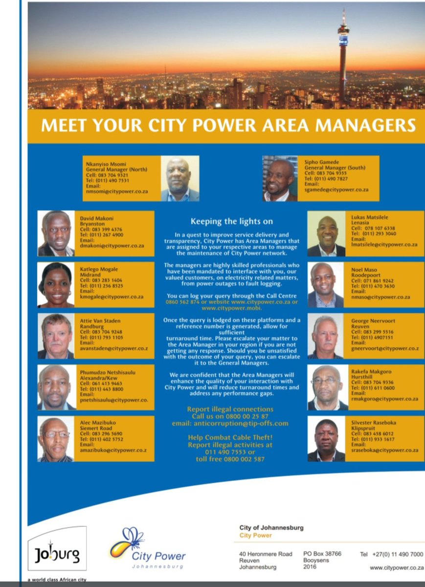 bee_bronwyn's tweet image. #block10 #Olivedale #block14
Let's start making our voices heard by making sure the below people take responsibility for our 8 hours loadshedding when in fact we are only scheduled for 2