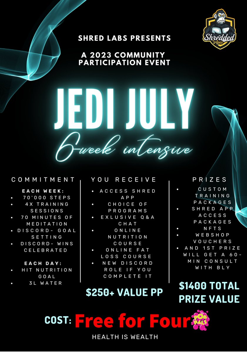 We are collaborating with <a href="/ShreddedApes/">Shredded Apes</a> to make sure our Pops stay healthy. Four lucky pops will be able to participate in #jedijuly. How to win? Post your best meme about Pop Pals. Contest will end on 6/26 at 11:59 PM EST. Winners announced on 6/27!