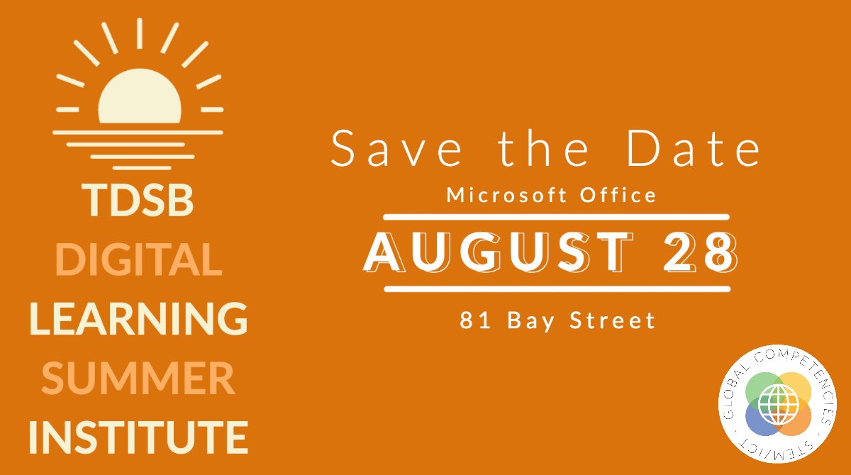 🗓️Save the date for the TDSB Digital Learning Summer Institute on Monday, August 28, 2023! ☀️

For more information: sites.google.com/tdsb.on.ca/glo…

Registration opens Monday June 26. 🎟️ Grab your ticket before you go away fro the summer! ⛱️

#tdsbGC