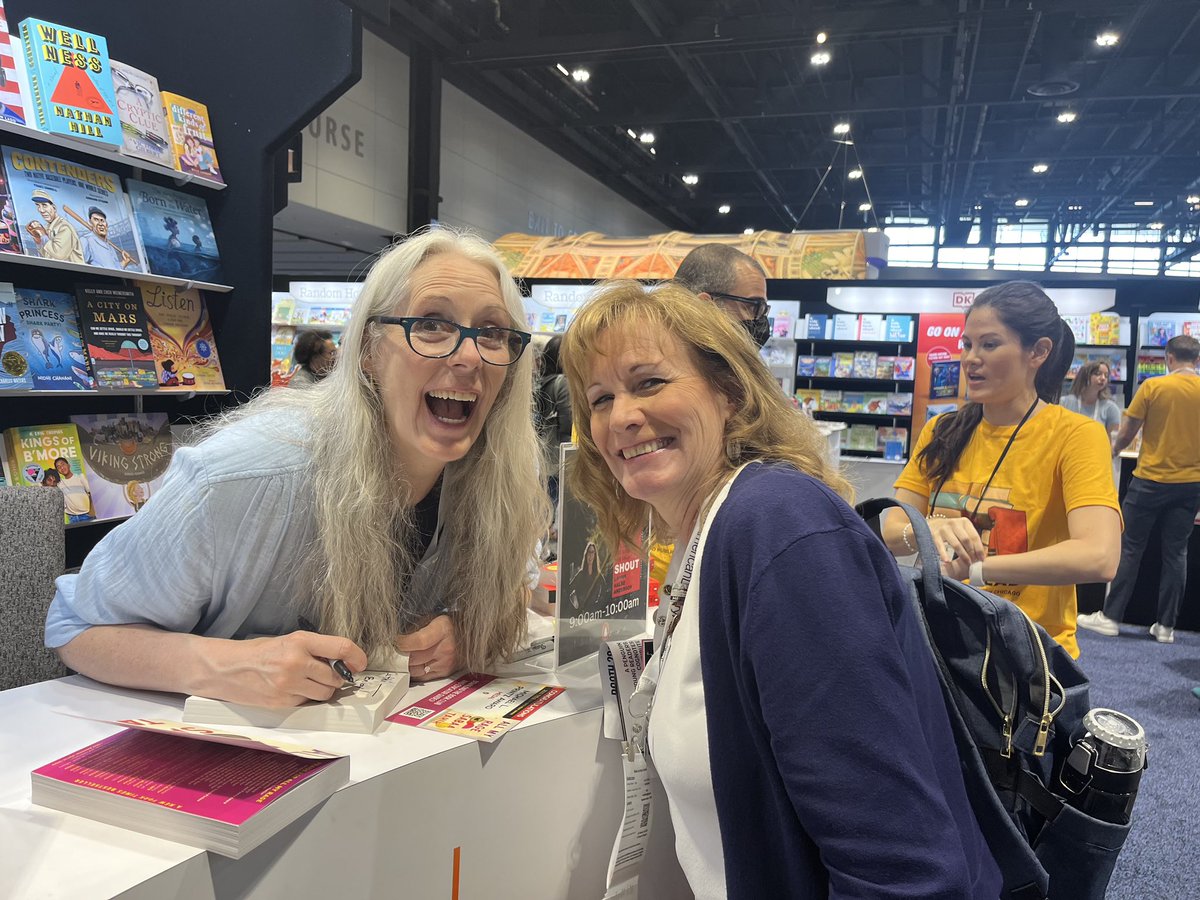That school librarian fan girl feeling when you get to meet this @FReadomFighters for the first time. Thanks @halseanderson for speaking up for students’ right to read especially in PA! #ALAAC23 @PSLA_News @UABookBans