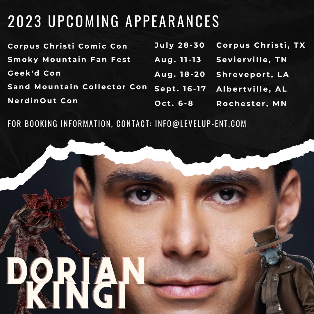 Check out my upcoming appearances for the 2nd half of 2023: @CCTXcomiccon in July, then @SmokyFanFest and @GeekdCon in Aug, a trip to #SandMountainCollectorCon in Sept and then #NerdinOutCon in Oct! #CadBane #TheBookofBobaFett #StarWars #Mandalorian #StrangerThings4